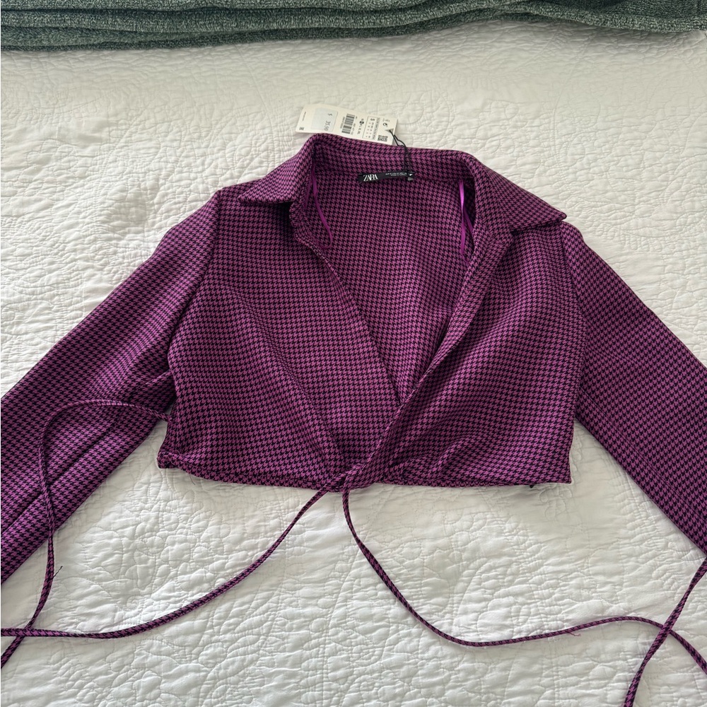 NWT Zara Houndstooths Polo Crop Top